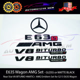 E63S WAGON AMG V8 BITURBO 4MATIC+ PLUS Rear Star Emblem Black Badge Combo Set for Mercedes S213 E63 All Terrain 2018-2021 G A2138170200 G A2138170300 G A2138171401 G A2138170400 G A2138179900 G A2138170016