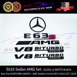 E63S SEDAN AMG V8 BITURBO Rear Star Emblem Black Badge Combo Set for Mercedes W213 E63 2017-2021 G A2138170200 G A2138170300 G A2138171401 G A2138170400 G A2138179900 G A2138170116