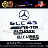 GLC43 SUV AMG BITURBO 4MATIC Rear Star Emblem Black Badge Combo Set for Mercedes X253 G A2538174800 G A2538175000 G A2058172501 G A2058172601 G A2538170016