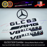GLC63S AMG V8 BITURBO 4MATIC+ PLUS Rear Star Emblem Black Badge Combo Set for Mercedes X253 SUV