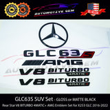 GLC63S AMG V8 BITURBO 4MATIC+ PLUS Rear Star Emblem Black Badge Combo Set for Mercedes X253 SUV G A2538174000 G A2538175000 G A2138179900 G A1678176600 G A2538170016