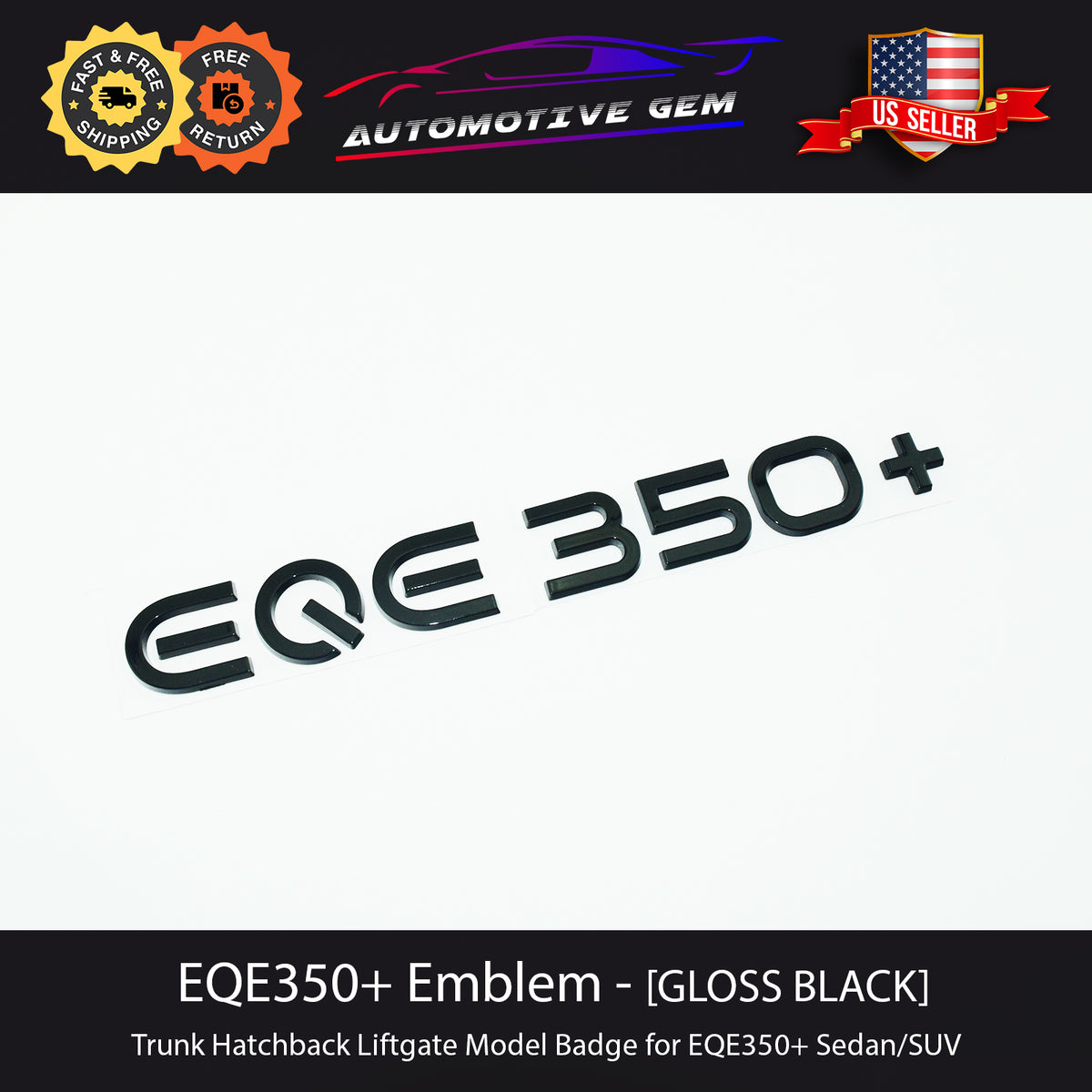 EQE350+ Emblem BLACK Rear Trunk Badge Logo Electric Mercedes Sedan SUV