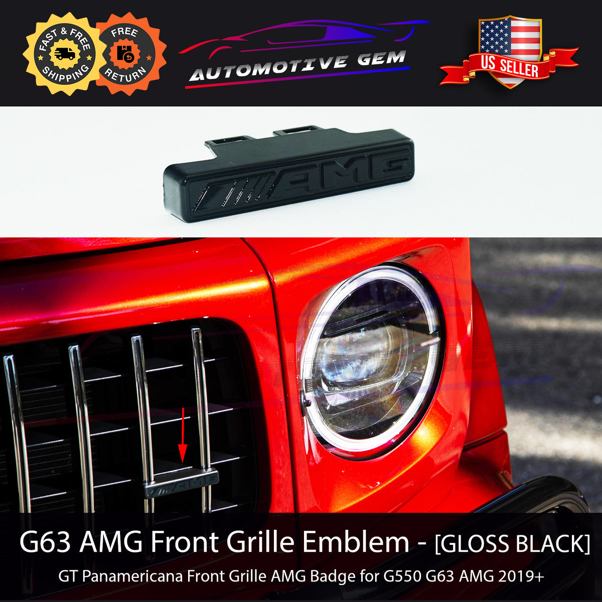 thumbnail image 2 of AMG Front Grille Emblem Panamericana CHROME Badge For Mercedes G Wagen G63 2019-2023 2 of 6