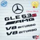 GLE63S COUPE AMG V8 BITURBO Rear Star Emblem Black Badge Combo Set for Mercedes C292 2016-2019
