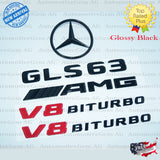 GLS63 AMG V8 BITURBO Rear Star Emblem Black Badge Combo Set for Mercedes X166 2017-2019