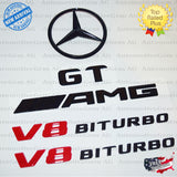 GT AMG V8 BITURBO Rear Star Emblem Black Badge Combo Set for Mercedes R190 C190 COUPE Convertible