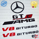 GTC AMG V8 BITURBO Rear Star Emblem Black Badge Combo Set for Mercedes R190 C190 COUPE Convertible Roadster
