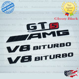 GTS AMG V8 BITURBO Rear Star Emblem Black Badge Combo Set for Mercedes R190 C190 COUPE Convertible Roadster