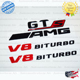 GTS AMG V8 BITURBO Rear Star Emblem Black Badge Combo Set for Mercedes R190 C190 COUPE Convertible Roadster