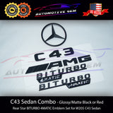 C43 SEDAN AMG BITURBO 4MATIC Rear Star Emblem Black Badge Combo Set for Mercedes W205