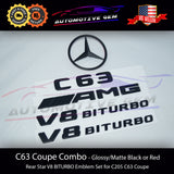 C63S COUPE AMG V8 BITURBO Rear Star Emblem Black Badge Combo Set for Mercedes C205 Convertible Cabriolet 2017-2018