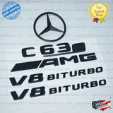 C63S SEDAN AMG V8 BITURBO Rear Star Emblem Black Badge Combo Set for Mercedes W205 C63 2015-2018