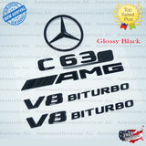 C63S COUPE AMG V8 BITURBO Rear Star Emblem Black Badge Combo Set for Mercedes C205 Convertible Cabriolet 2017-2018