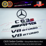 C63S SEDAN AMG V8 BITURBO Rear Star Emblem Black Badge Combo Set for Mercedes W205 C63 2015-2018 G A2058175500  G A2058175600  G A2058170701  G A2058176201  G A2058170601   G A2058175700  G A2058172001  G A2228171615  G A2228175200  G A2058174500