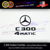 C300 AMG 4MATIC Rear Star Emblem Black Letter Badge Logo Combo Set for Mercedes W205 SEDAN 2015+ A2058174500