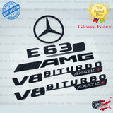 E63S SEDAN AMG V8 BITURBO 4MATIC+ PLUS Rear Star Emblem Black Badge Combo Set for Mercedes W213 E63 2017-2023