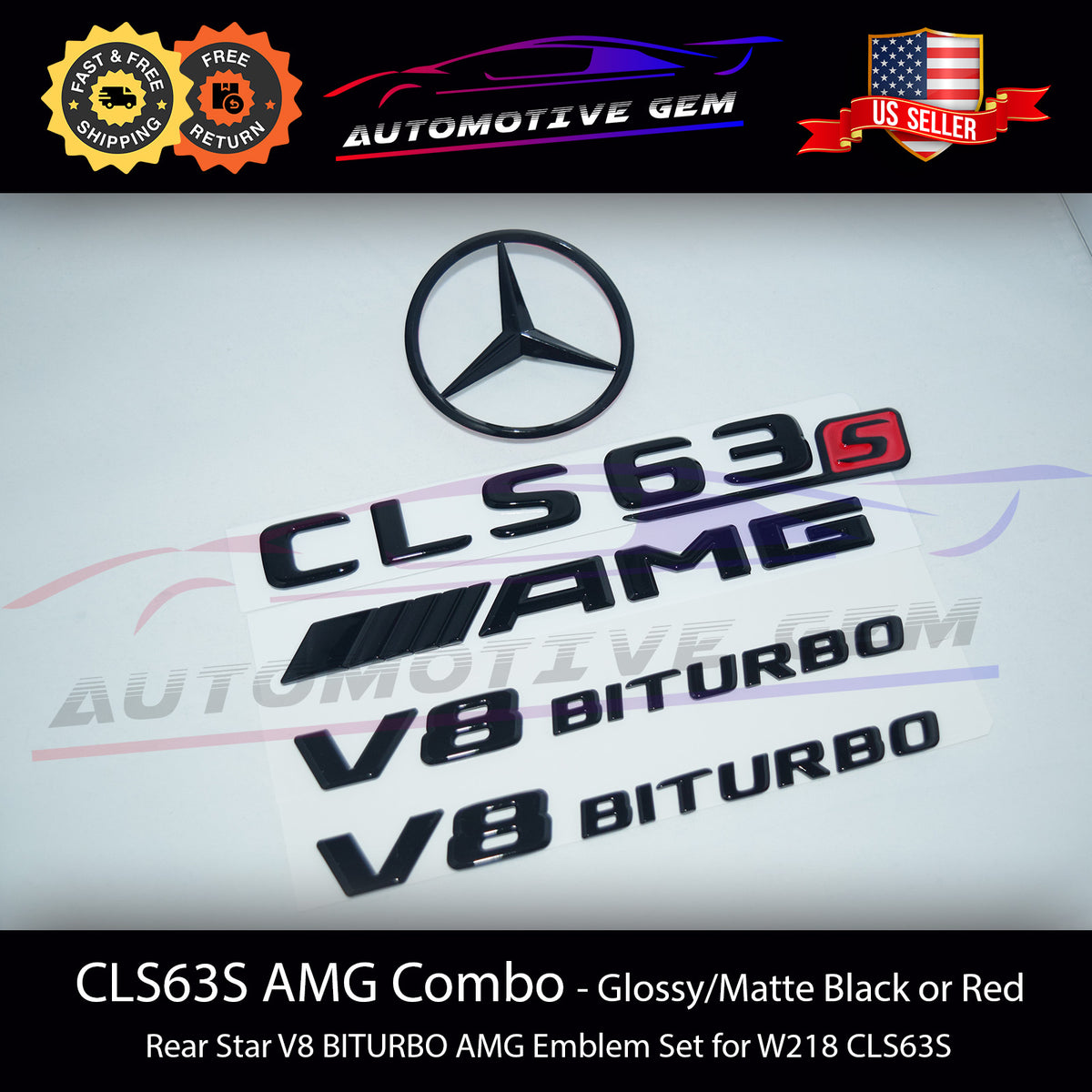 CLS63S AMG V8 BITURBO Rear Star Emblem Black Badge Mercedes W218 