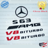 S63 SEDAN AMG V8 BITURBO Rear Star Emblem Black Badge Combo Set for Mercedes W221 2011-2013