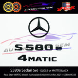 S580e 4MATIC Rear Star Emblem Black Badge Logo Hood Ornament Mercedes W223 Sedan