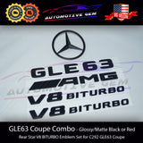 GLE63S COUPE AMG V8 BITURBO Rear Star Emblem Black Badge Combo Set for Mercedes C292 2016-2019