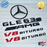 GLE63S COUPE AMG V8 BITURBO Rear Star Emblem Black Badge Combo Set for Mercedes C292 2016-2019