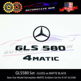 GLS580 4MATIC Rear Star Emblem Black Letter Badge Logo Combo Set for AMG Mercedes X167 2020+