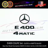 E400 COUPE 4MATIC Rear Star Emblem Black Letter Badge Logo Combo Set for Mercedes C238 Convertible 2018+ A0998108500