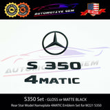 S350 4MATIC Rear Star Emblem Black Letter Badge Logo for AMG Mercedes W221 Sedan