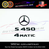 S450 4MATIC Emblem Rear Star Logo Black Badge & Hood Ornament Combo Set for Mercedes W222 S Class Sedan
