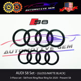 AUDI S8 Emblem BLACK Front Grille & Rear Trunk Lid Ring V8T Badge Set 2013-2022