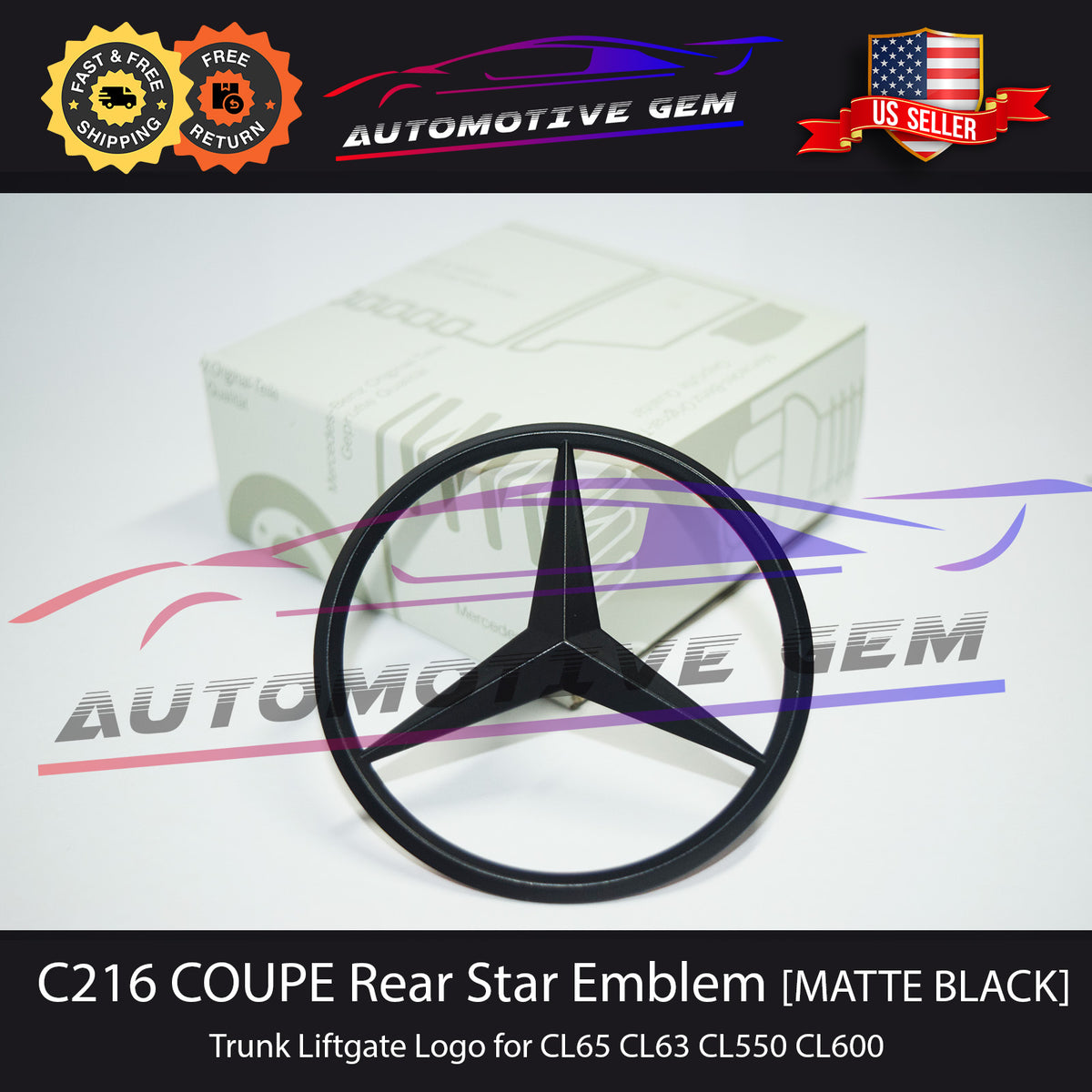 Gloss Black Mercedes Star Emblem – W117 CLA Class – Rear Trunk Lid Badge – AMG Style