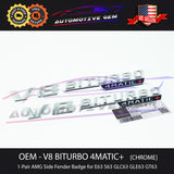 OEM V8 BITURBO 4MATIC+ Plus AMG Fender Emblem CHROME for Mercedes E63 S63 GT63 GLC63 GLE63 GLS63 A2138179900 A1678176600