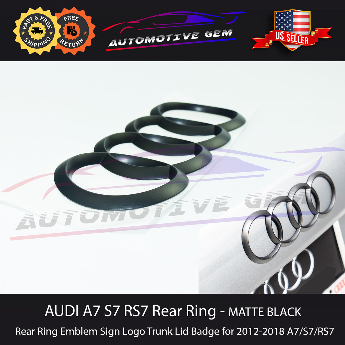 AUDI A7 S7 RS7 Trunk Emblem Curve Ring MATTE BLACK Rear Lid Hatch Logo –  Automotive Gem