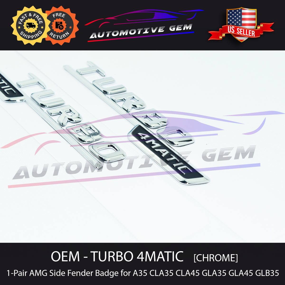 OEM TURBO 4MATIC Fender AMG Emblem CHROME Logo Badge for Mercedes