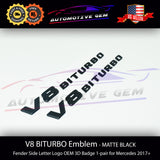 OEM V8 BITURBO Emblem AMG Fender MATTE BLACK Badge Logo for Mercedes C63 E63 G63 S63 GLE63 GLS63 GT