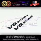 OEM V8 BITURBO Emblem AMG Fender GLOSS BLACK Badge Logo for Mercedes C63 E63 G63 S63 GLE63 GLS63 GT