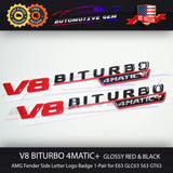 V8 BITURBO 4MATIC+ Plus AMG Fender Emblem RED & BLACK for Mercedes E63 S63 GT63 GLC63 GLE63 GLS63