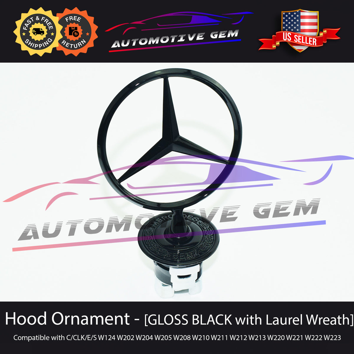 Mercedes Benz Genuine Vehicle Hood Star Emblem Badge (000-817-17-01, Chrome  and Black Laurel Wreath)