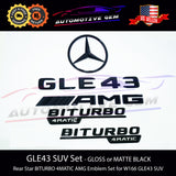 GLE43 AMG BITURBO 4MATIC Rear Star Emblem Black Badge Combo Set for Mercedes W166 SUV G A1668176400 G A1668176300 G A2058172501 G A2058172601 G A1668170016