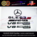 GLE63S AMG V8 BITURBO 4MATIC+ PLUS Rear Star Emblem Black Badge Combo Set for Mercedes V167 SUV 2020+ G A1678176500 G A1678176100 G A1678176600 G A1678171200
