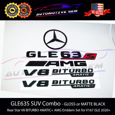 GLE63S AMG V8 BITURBO 4MATIC+ PLUS Rear Star Emblem Black Badge Combo Set for Mercedes V167 SUV 2020+ G A1678176500 G A1678176100 G A1678176600 G A1678171200