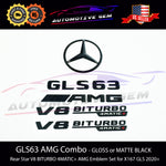 GLS63 AMG V8 BITURBO 4MATIC+ PLUS Rear Star Emblem Black Badge Combo Set for Mercedes X167 2020+ G A1678176000 G A1678176200 G A1678176600 G A1678171300
