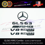 GLS63 AMG V8 BITURBO 4MATIC+ PLUS Rear Star Emblem Black Badge Combo Set for Mercedes X167 2020+