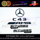 C43 SEDAN AMG BITURBO 4MATIC Rear Star Emblem Black Badge Combo Set for Mercedes W205 G A2058172101 G A2058172001 G A2058172501 G A2058172601 G A2058174500