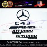 C43 COUPE AMG BITURBO 4MATIC Rear Star Emblem Black Badge Combo Set for Mercedes C205 Convertible Cabriolet G A2058171801 G A2058171901 G A2058172501 G A2058172601 G A2058100018