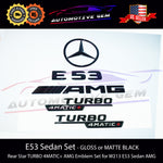 E53 SEDAN AMG TURBO 4MATIC+ Rear Star Emblem Black Badge Combo Set for Mercedes W213 A2138170116