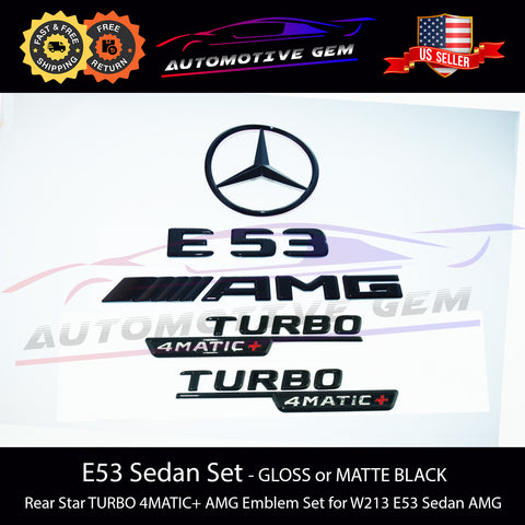 E53 SEDAN AMG TURBO 4MATIC+ Rear Star Emblem Black Badge Combo Set for Mercedes W213 A2138170116