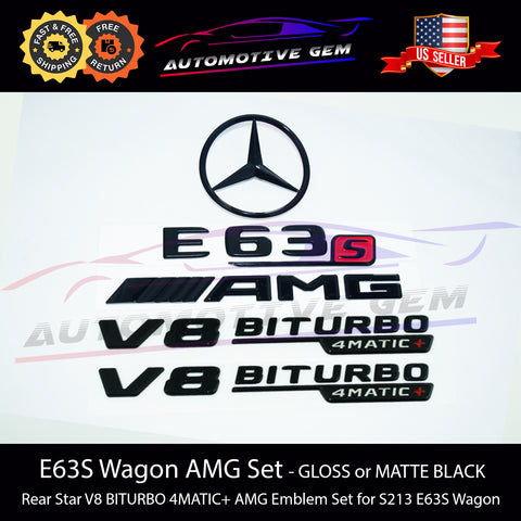E63S WAGON AMG V8 BITURBO 4MATIC+ PLUS Rear Star Emblem Black Badge Combo Set for Mercedes S213 E63 All Terrain 2018-2021 G A2138170200 G A2138170300 G A2138171401 G A2138170400 G A2138179900 G A2138170016
