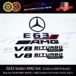 E63S SEDAN AMG V8 BITURBO 4MATIC+ PLUS Rear Star Emblem Black Badge Combo Set for Mercedes W213 E63 2017-2023