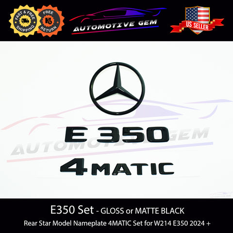 E350 4MATIC Rear Star Emblem Black Letter Badge Logo Set AMG Mercedes W214 2024+ A2148170000 / G A2148175800